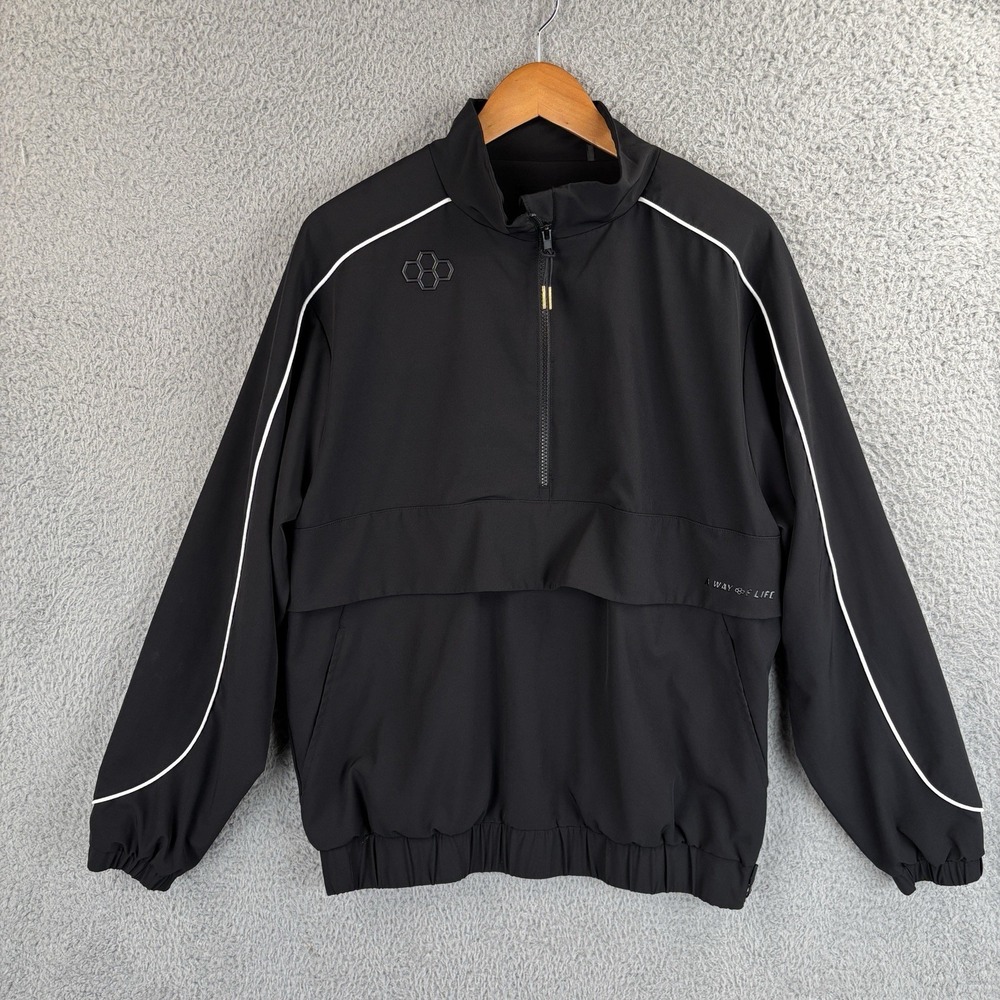RUDIS 1/4 Zip Windbreaker Jacket Mens Medium Black Wrestling Pockets